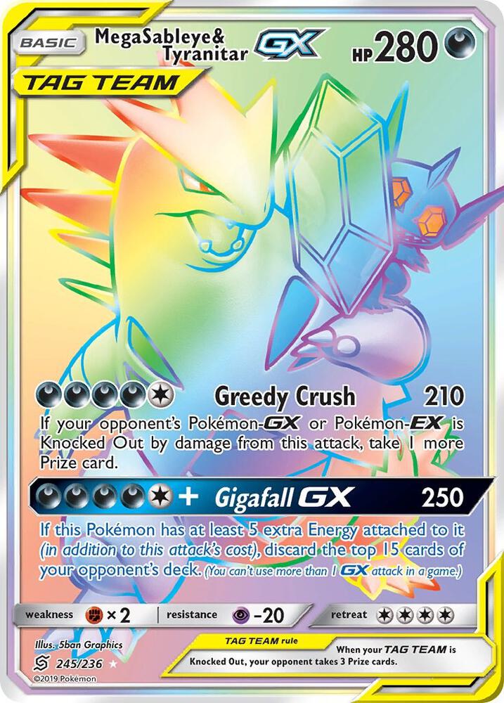 Mega Sableye & Tyranitar GX (Secret) 245/236 card from SM - Unified Minds