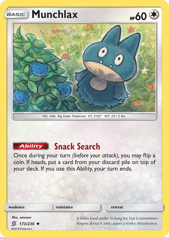 Munchlax 173/236 card from SM - Unified Minds