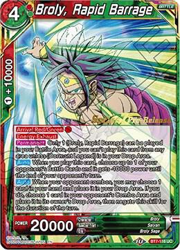 Broly, Rapid Barrage BT7-116_PR card from Assault of the Saiyans Pre-Release Cards