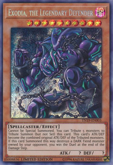 Exodia, the Legendary Defender TN19-EN003 card from 2019 Gold Sarcophagus Tin
