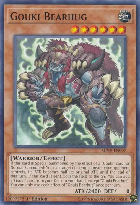 Gouki Bearhug MP19-EN007 card from 2019 Gold Sarcophagus Tin Mega Pack