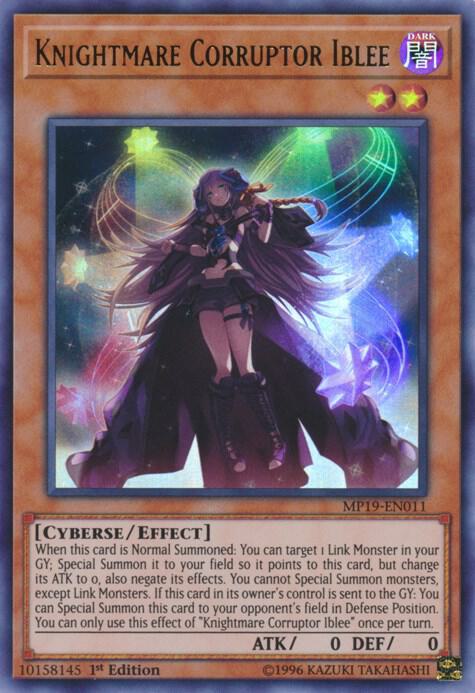 Knightmare Corruptor Iblee MP19-EN011 card from 2019 Gold Sarcophagus Tin Mega Pack