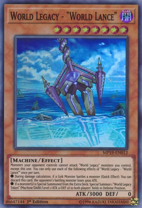 World Legacy - "World Lance" MP19-EN012 card from 2019 Gold Sarcophagus Tin Mega Pack