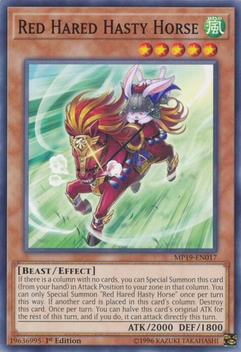 Red Hared Hasty Horse MP19-EN017 card from 2019 Gold Sarcophagus Tin Mega Pack