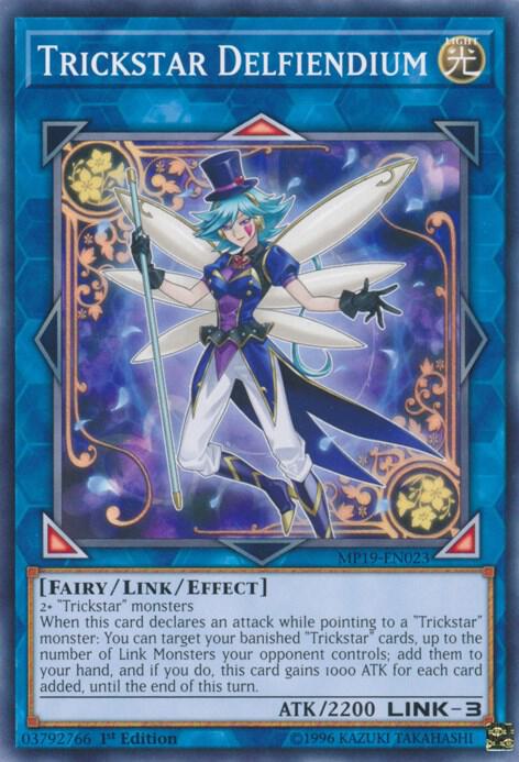 Trickstar Delfiendium MP19-EN023 card from 2019 Gold Sarcophagus Tin Mega Pack