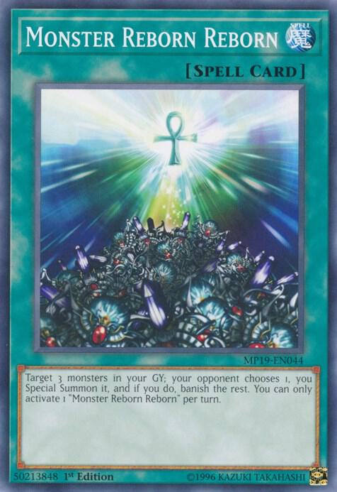 Monster Reborn Reborn MP19-EN044 card from 2019 Gold Sarcophagus Tin Mega Pack