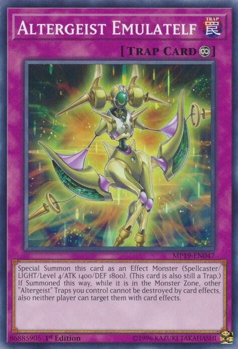 Altergeist Emulatelf MP19-EN047 card from 2019 Gold Sarcophagus Tin Mega Pack