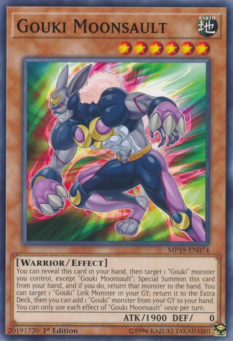 Gouki Moonsault MP19-EN074 card from 2019 Gold Sarcophagus Tin Mega Pack