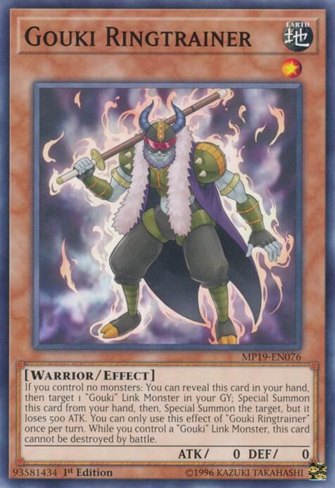 Gouki Ringtrainer MP19-EN076 card from 2019 Gold Sarcophagus Tin Mega Pack