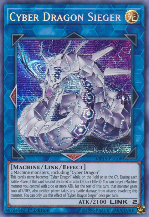 Cyber Dragon Sieger MP19-EN108 card from 2019 Gold Sarcophagus Tin Mega Pack
