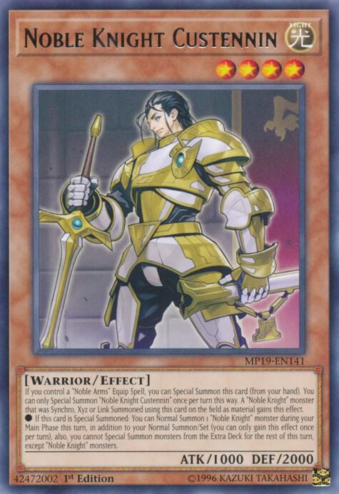 Noble Knight Custennin MP19-EN141 card from 2019 Gold Sarcophagus Tin Mega Pack