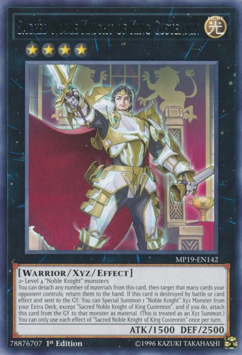 Sacred Noble Knight of King Custennin MP19-EN142 card from 2019 Gold Sarcophagus Tin Mega Pack