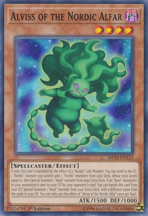 Alviss of the Nordic Alfar MP19-EN151 card from 2019 Gold Sarcophagus Tin Mega Pack