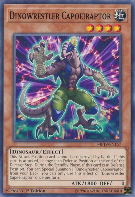 Dinowrestler Capoeiraptor MP19-EN157 card from 2019 Gold Sarcophagus Tin Mega Pack