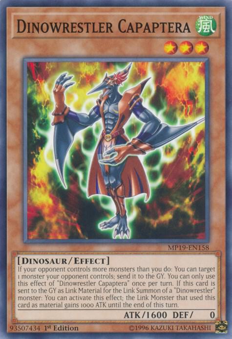 Dinowrestler Capaptera MP19-EN158 card from 2019 Gold Sarcophagus Tin Mega Pack