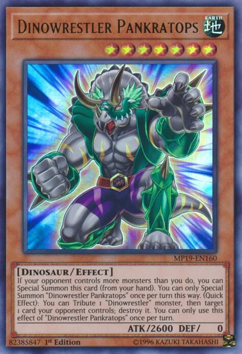 Dinowrestler Pankratops MP19-EN160 card from 2019 Gold Sarcophagus Tin Mega Pack