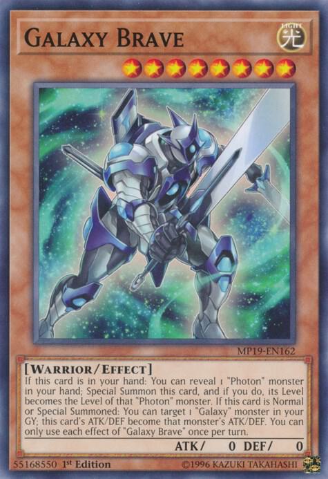Galaxy Brave MP19-EN162 card from 2019 Gold Sarcophagus Tin Mega Pack