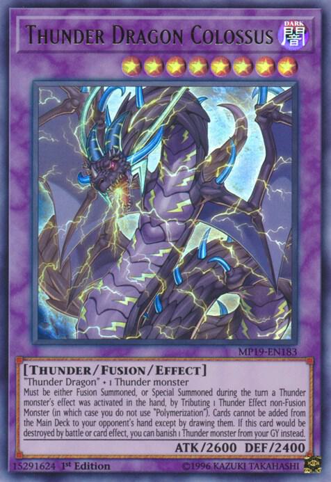 Thunder Dragon Colossus MP19-EN183 card from 2019 Gold Sarcophagus Tin Mega Pack