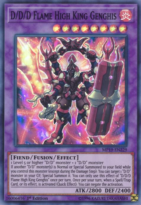 D/D/D Flame High King Genghis MP19-EN229 card from 2019 Gold Sarcophagus Tin Mega Pack