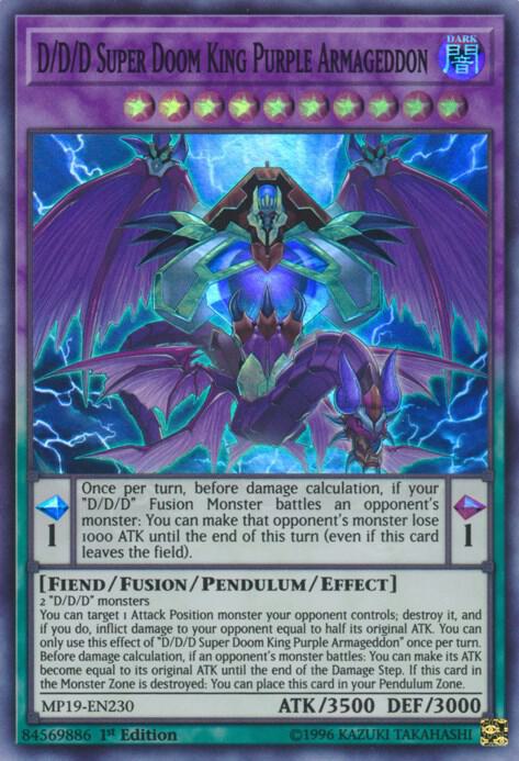 D/D/D Super Doom King Purple Armageddon MP19-EN230 card from 2019 Gold Sarcophagus Tin Mega Pack