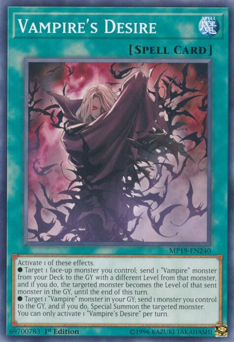 Vampire's Desire MP19-EN240 card from 2019 Gold Sarcophagus Tin Mega Pack