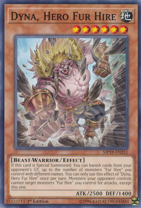 Dyna, Hero Fur Hire MP19-EN251 card from 2019 Gold Sarcophagus Tin Mega Pack