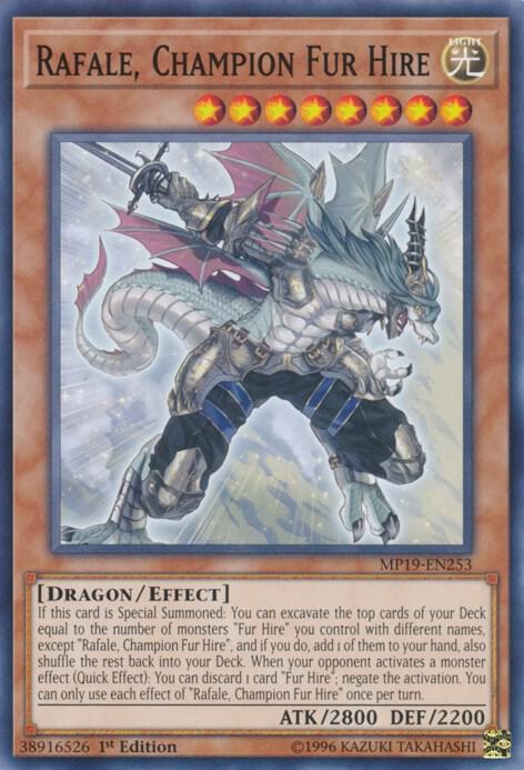 Rafale, Champion Fur Hire MP19-EN253 card from 2019 Gold Sarcophagus Tin Mega Pack