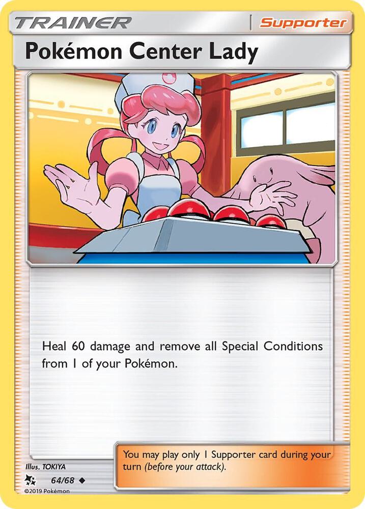Pokemon Center Lady 64/68 card from Hidden Fates