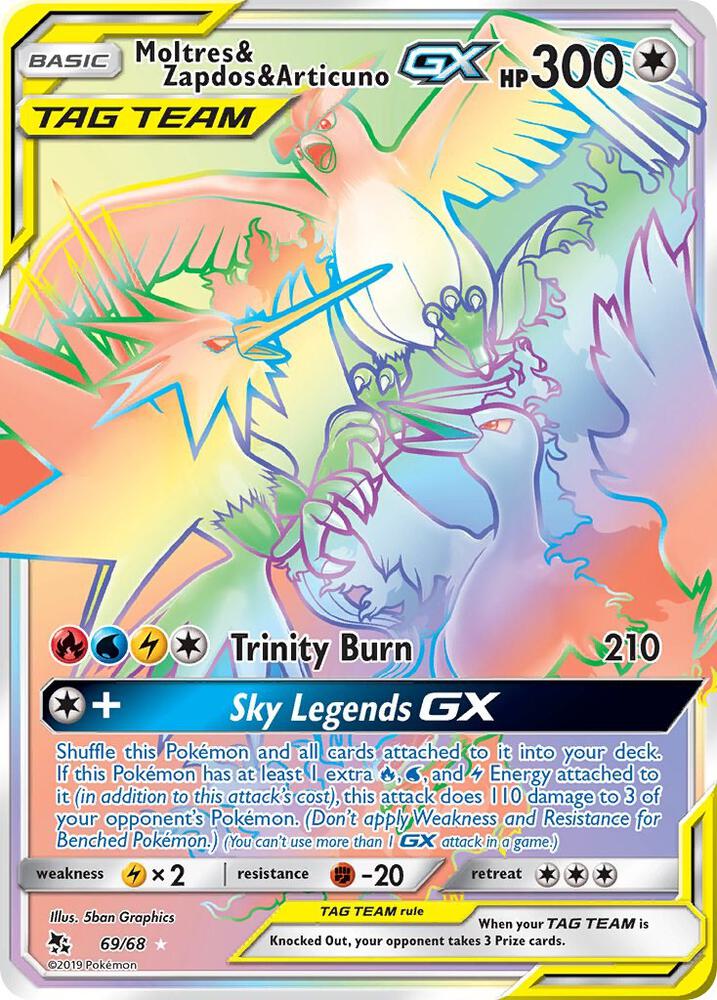 Moltres & Zapdos & Articuno GX (Secret) 69/68 card from Hidden Fates
