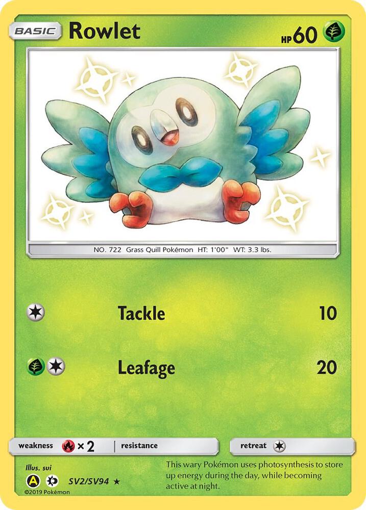 Rowlet SV2/SV94 card from Hidden Fates: Shiny Vault