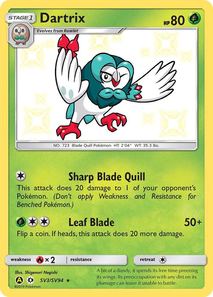Dartrix SV3/SV94 card from Hidden Fates: Shiny Vault