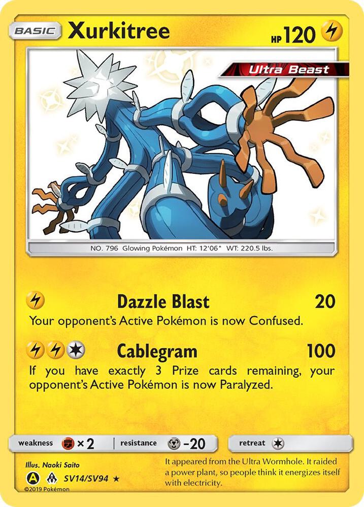 Xurkitree SV14/SV94 card from Hidden Fates: Shiny Vault