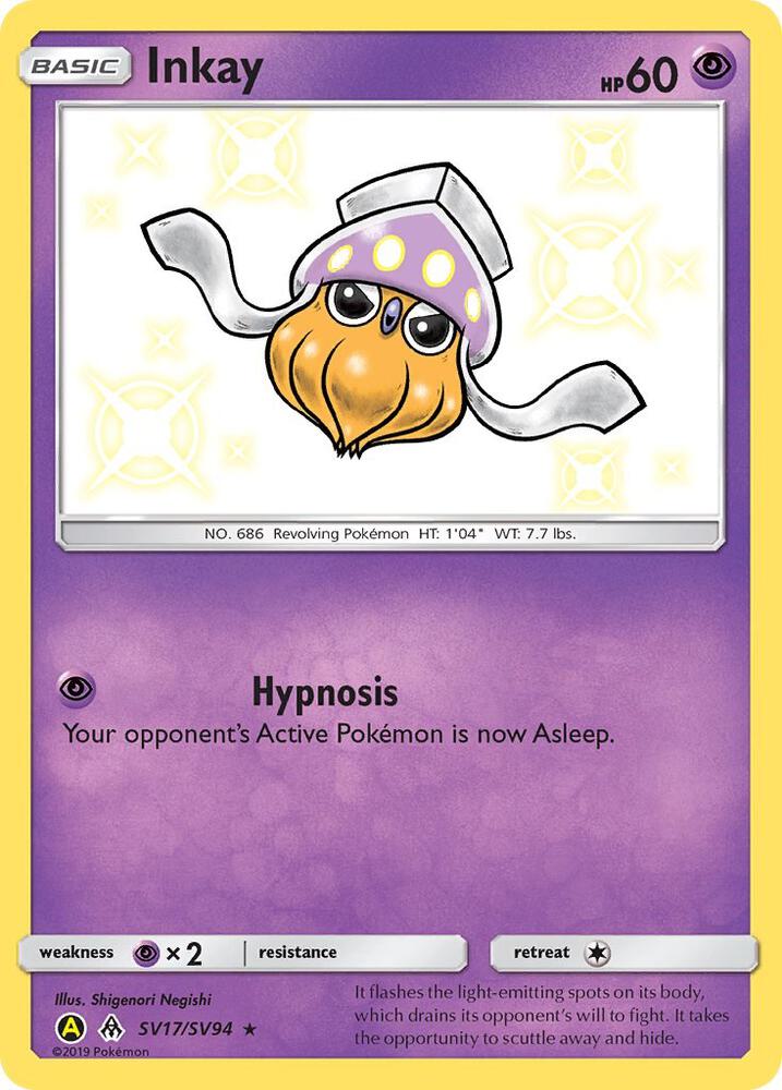 Inkay SV17/SV94 card from Hidden Fates: Shiny Vault