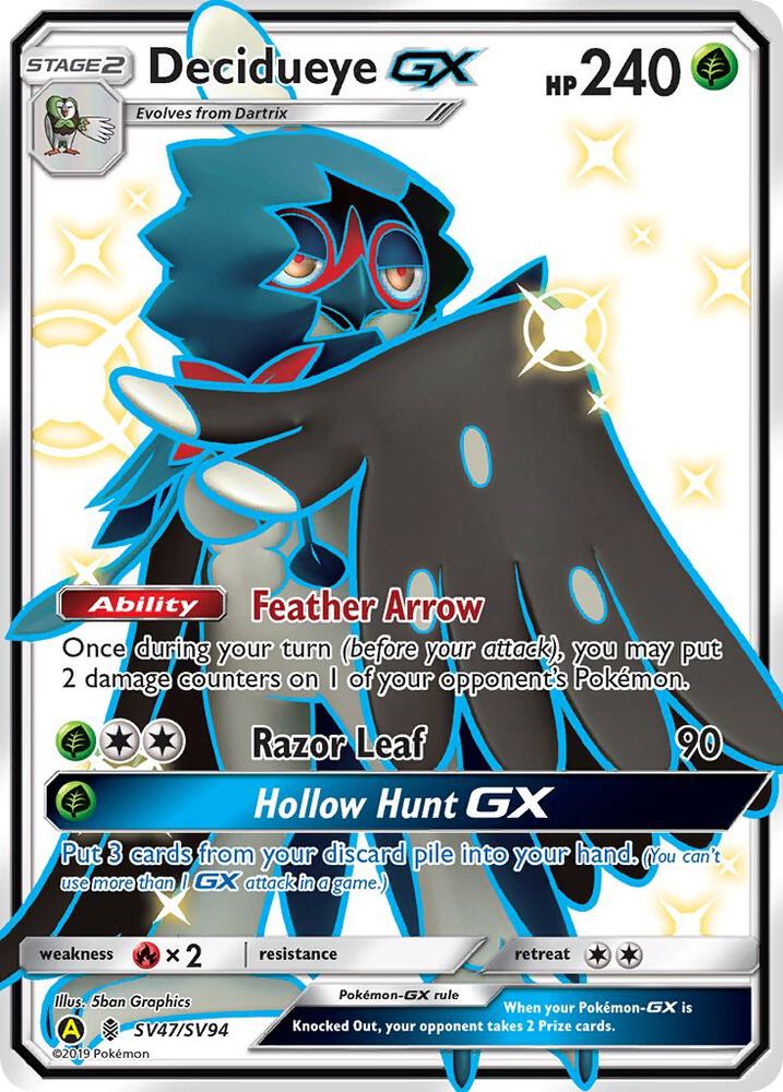 Decidueye GX SV47/SV94 card from Hidden Fates: Shiny Vault