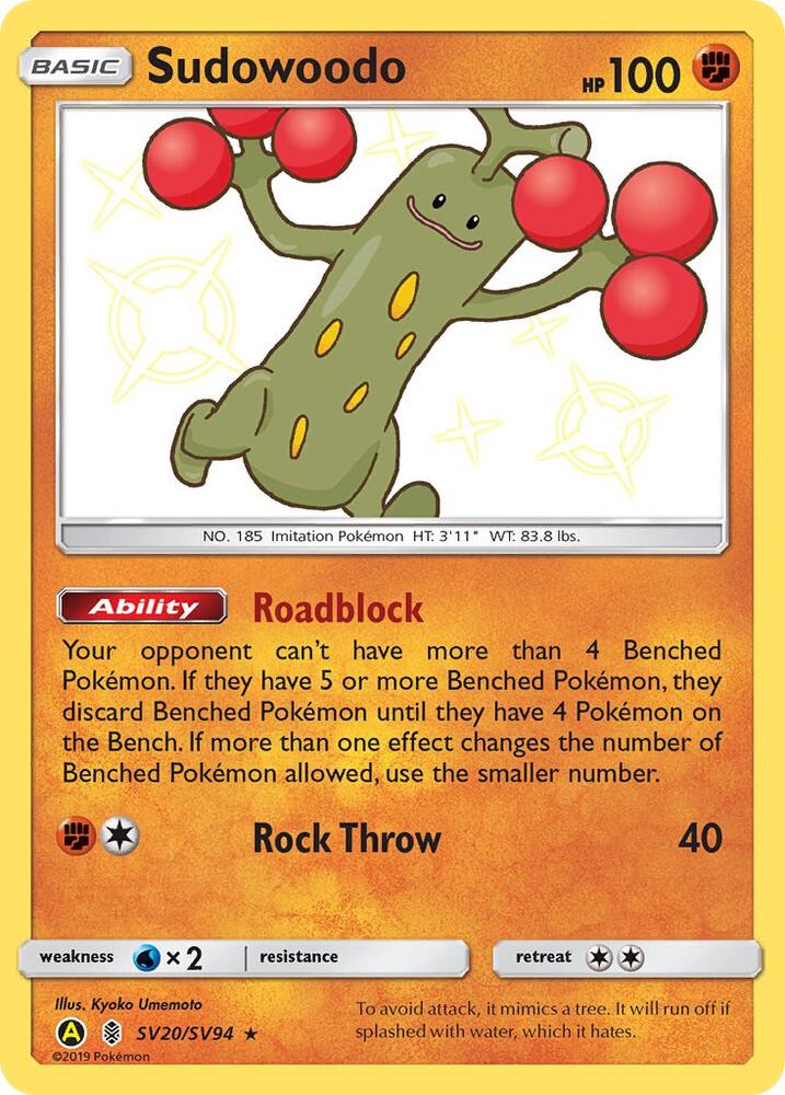 Sudowoodo SV20/SV94 card from Hidden Fates: Shiny Vault
