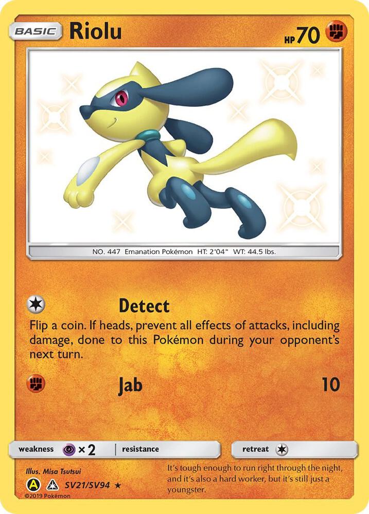 Riolu SV21/SV94 card from Hidden Fates: Shiny Vault