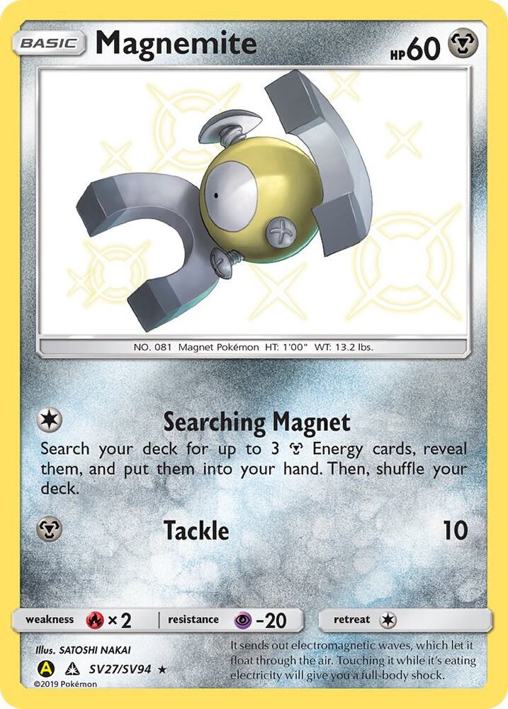 Magnemite SV27/SV94 card from Hidden Fates: Shiny Vault