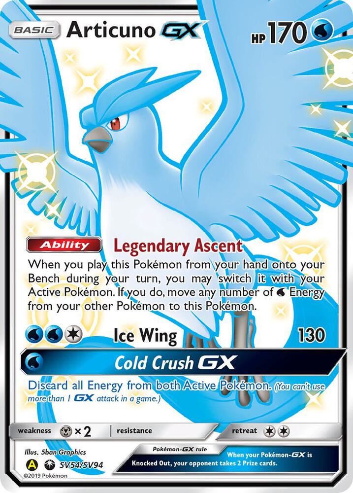 Articuno GX SV54/SV94 card from Hidden Fates: Shiny Vault