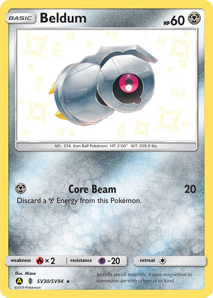 Beldum SV30/SV94 card from Hidden Fates: Shiny Vault