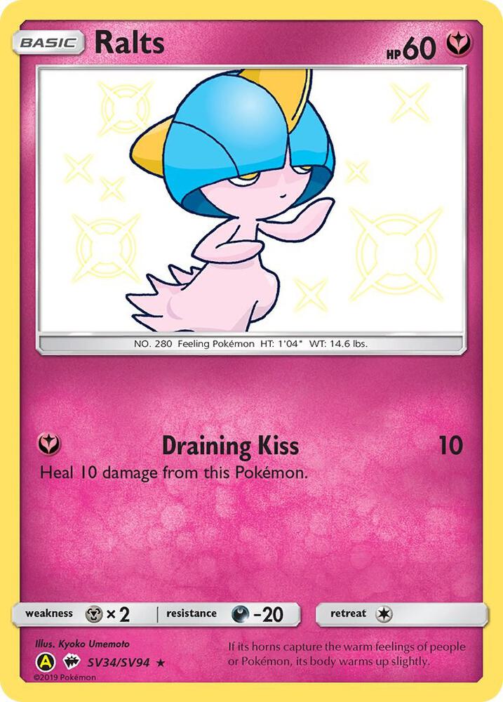 Ralts SV34/SV94 card from Hidden Fates: Shiny Vault