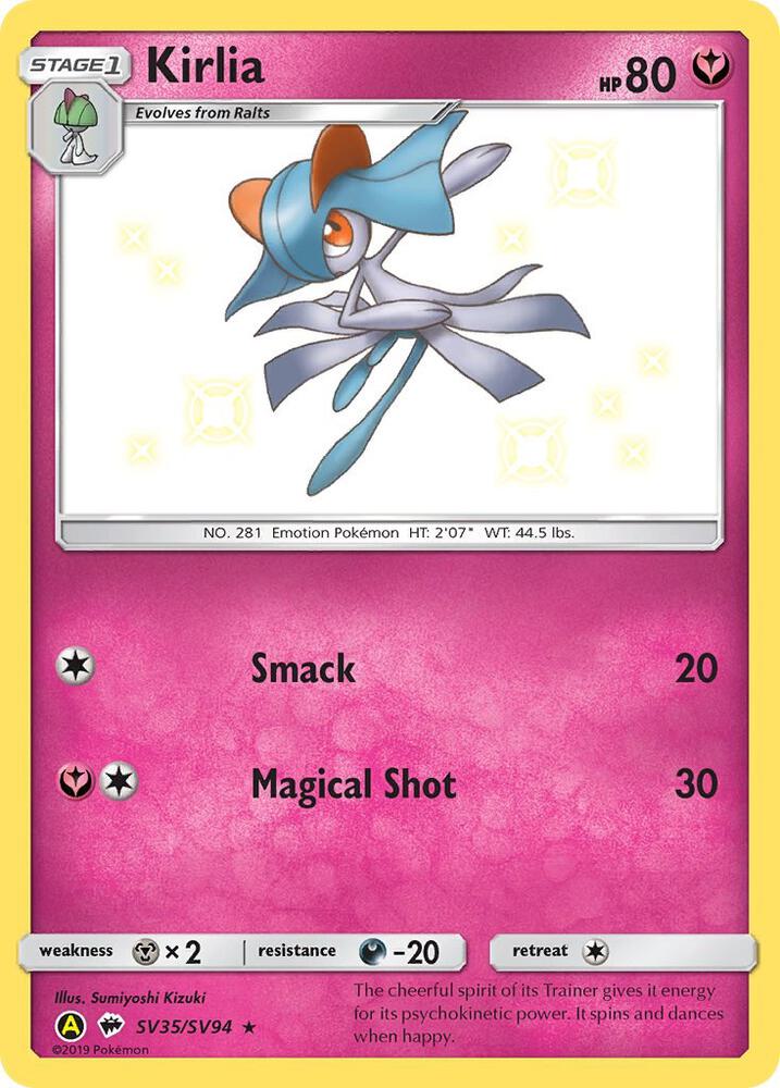 Kirlia SV35/SV94 card from Hidden Fates: Shiny Vault
