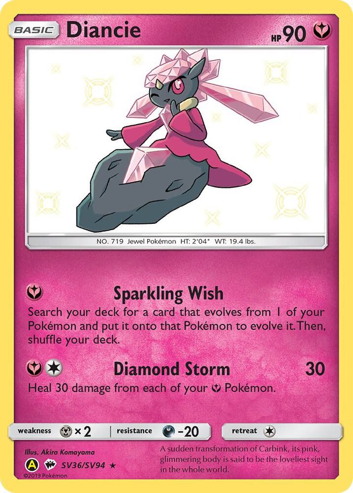 Diancie SV36/SV94 card from Hidden Fates: Shiny Vault