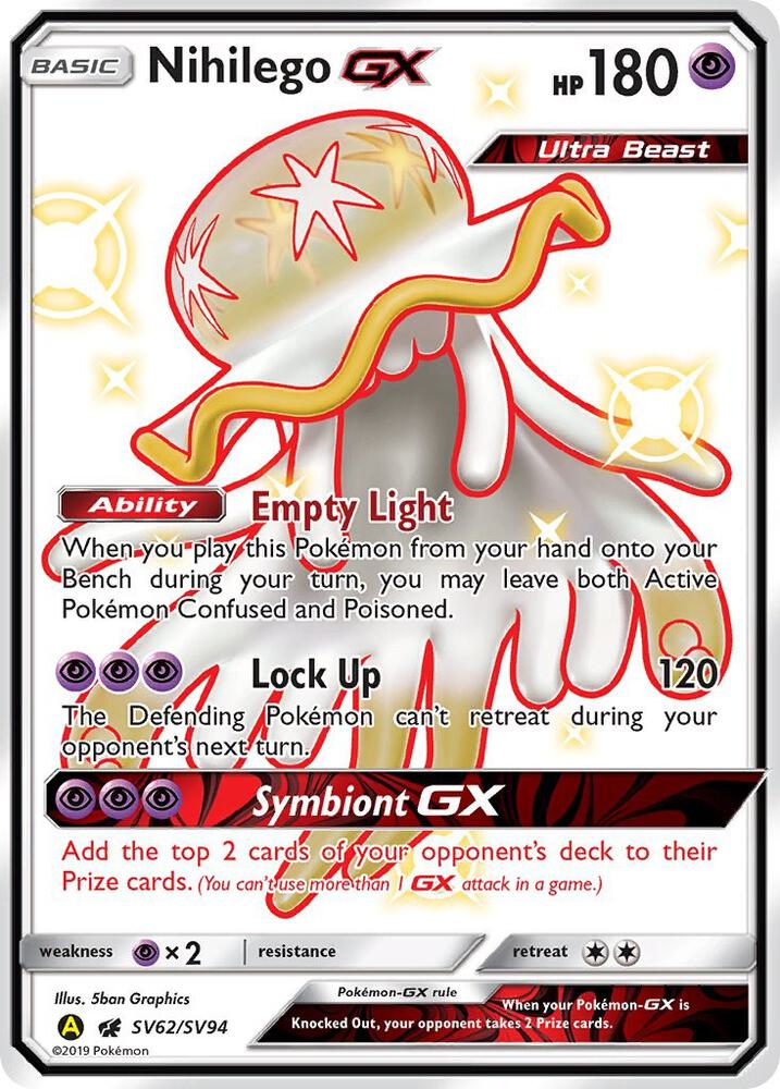 Nihilego GX SV62/SV94 card from Hidden Fates: Shiny Vault