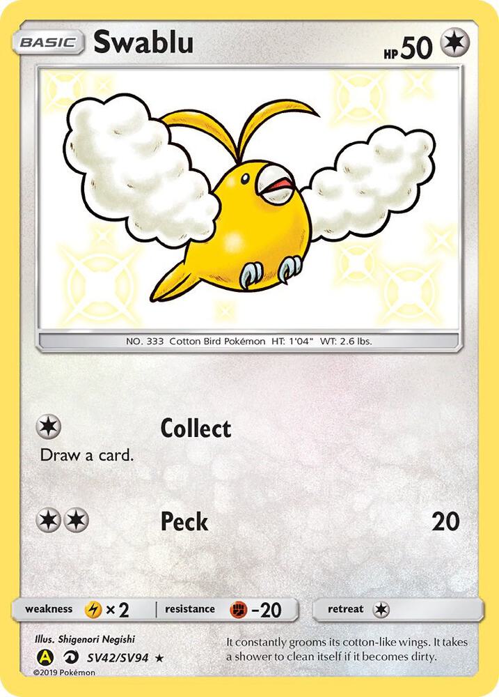 Swablu SV42/SV94 card from Hidden Fates: Shiny Vault
