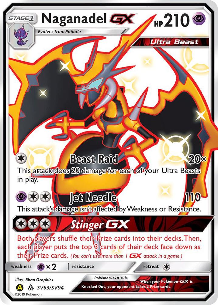 Naganadel GX SV63/SV94 card from Hidden Fates: Shiny Vault