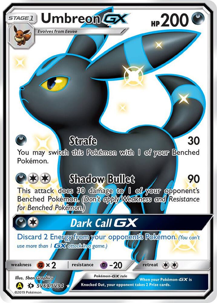 Umbreon GX SV69/SV94 card from Hidden Fates: Shiny Vault