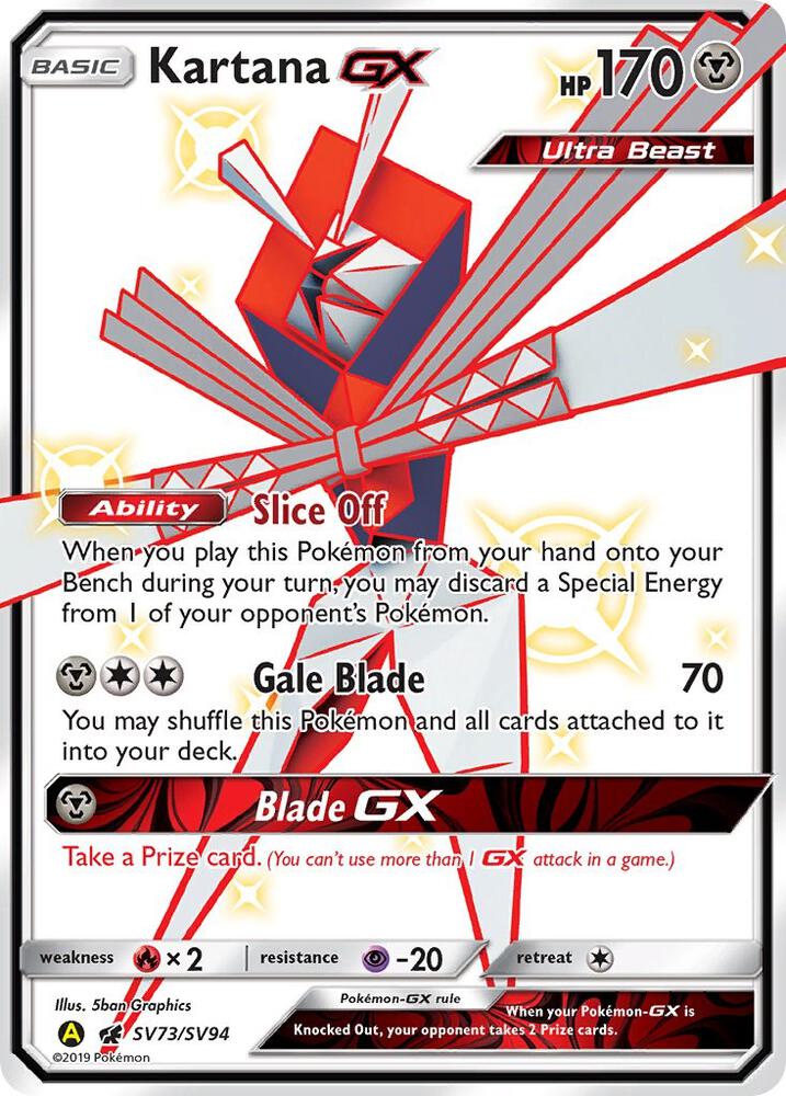Kartana GX SV73/SV94 card from Hidden Fates: Shiny Vault