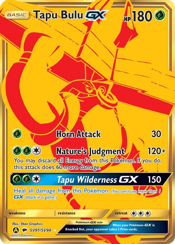 Tapu Bulu GX SV91/SV94 card from Hidden Fates: Shiny Vault