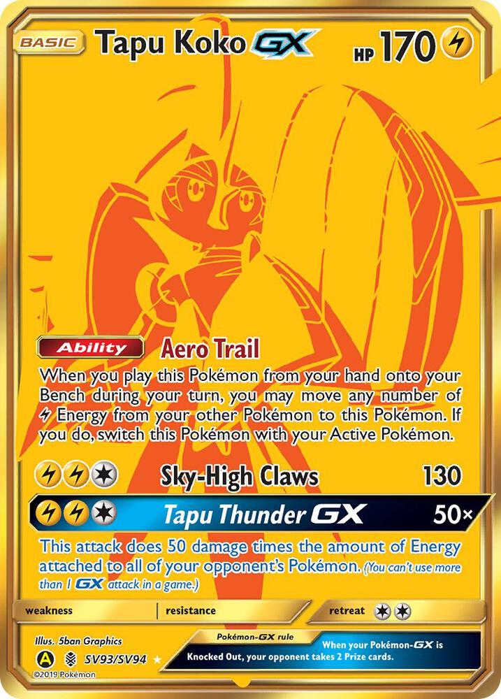 Tapu Koko GX SV93/SV94 card from Hidden Fates: Shiny Vault