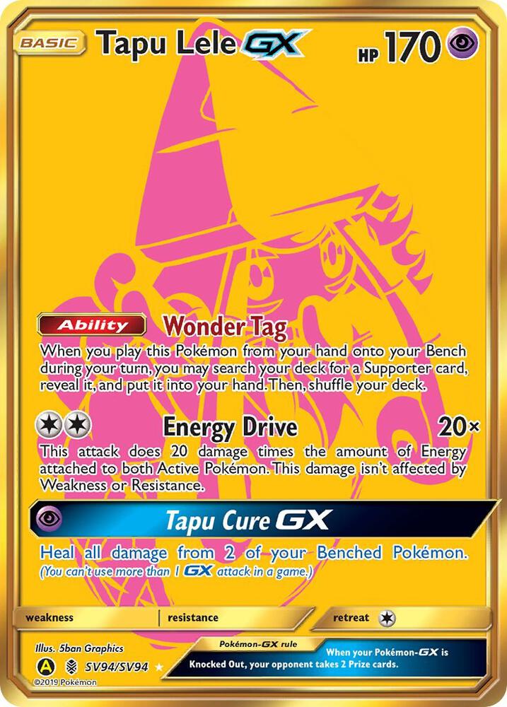 Tapu Lele GX SV94/SV94 card from Hidden Fates: Shiny Vault